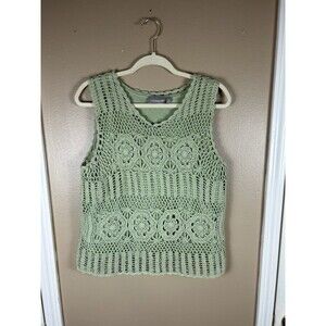 Croft And Barrow Green Crochet Tank Top Sleeveless Boho Hippie Cottage XL Lined